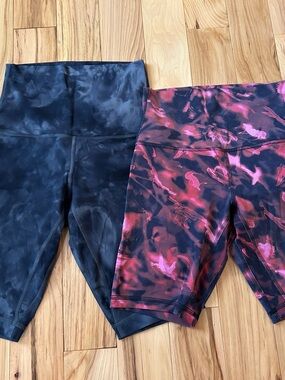 lululemon athletica Women's High-Rise Bike Shorts - Black & Pink Tie-Dye